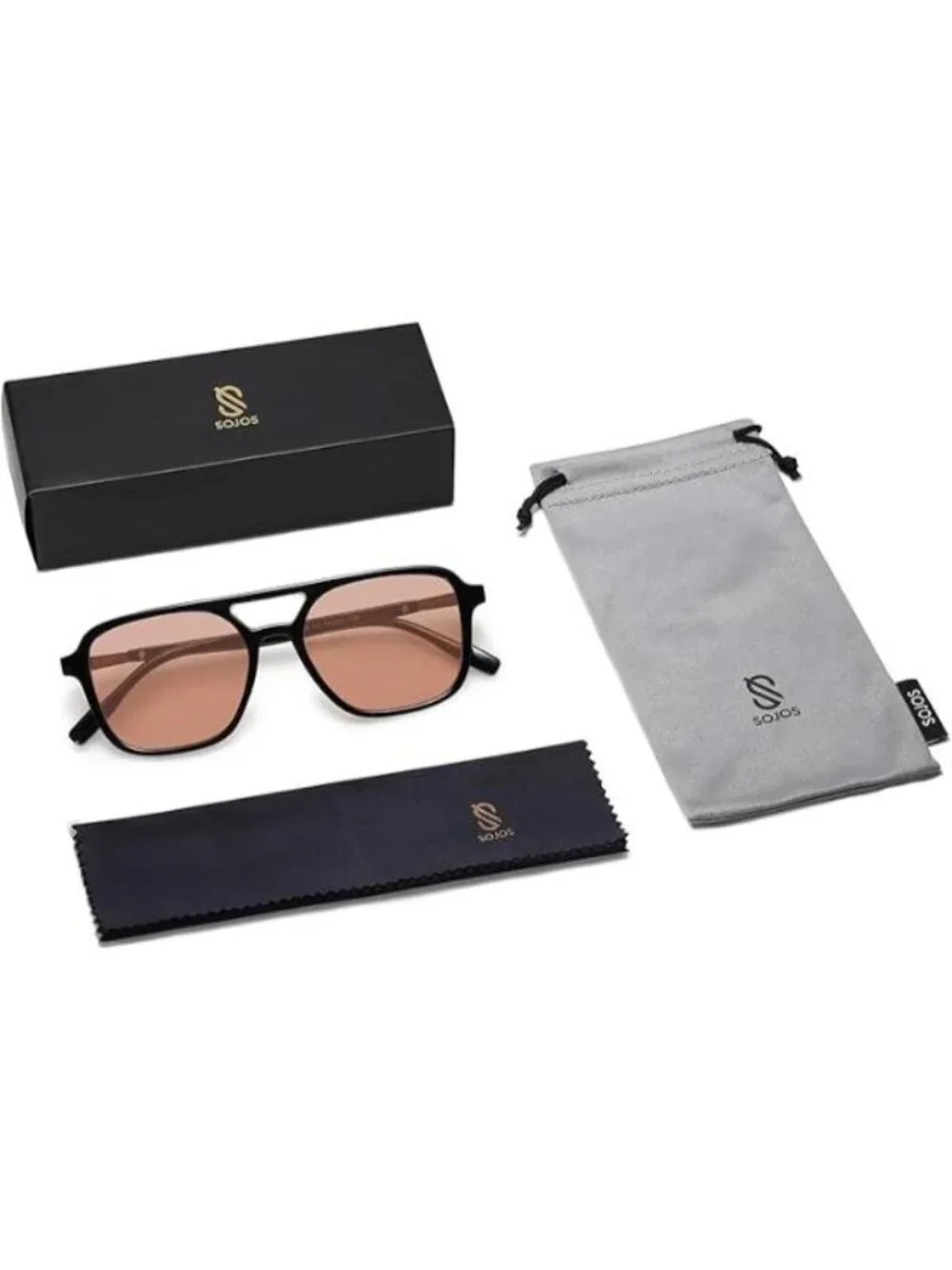 SOJOS Women Aviator Sunglasses Rectangle Sun Glasses Black Frame Orange Lens